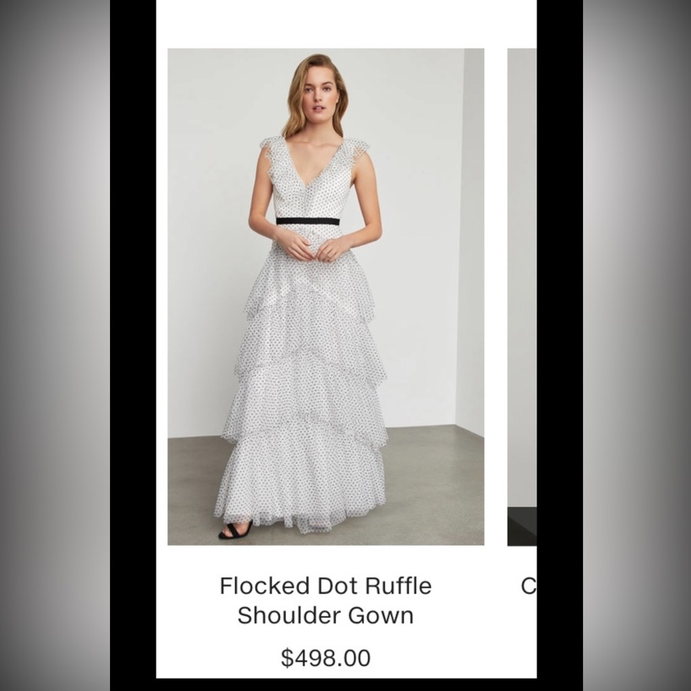 BCBG MaxAzria Flocked Dot Ruffle Gown